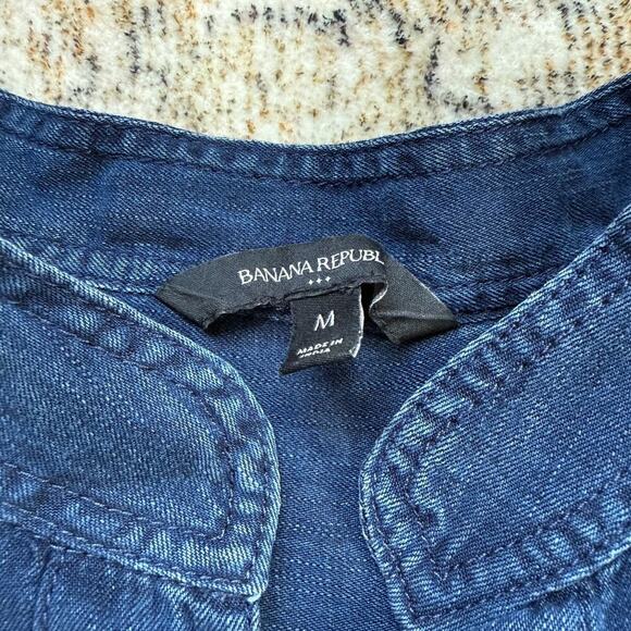 Banana Republic Western Denim Midi Dress Sz M Blue Button Peasant Cottagecore LS - Picture 5 of 10